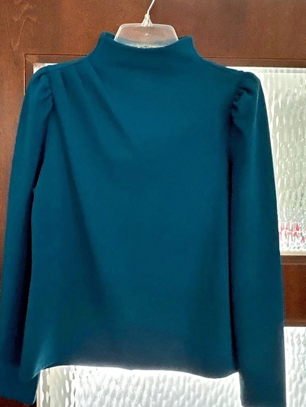 Ann Taylor Long Sleeve Mock Neck Top in Blue Size Medium
